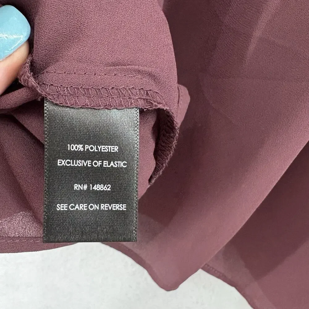 Torrid‎ Sz 4 (26/28) Wine Baby Doll Georgette Pintuck Long Sleeve Sheer Blouse - Picture 6 of 6